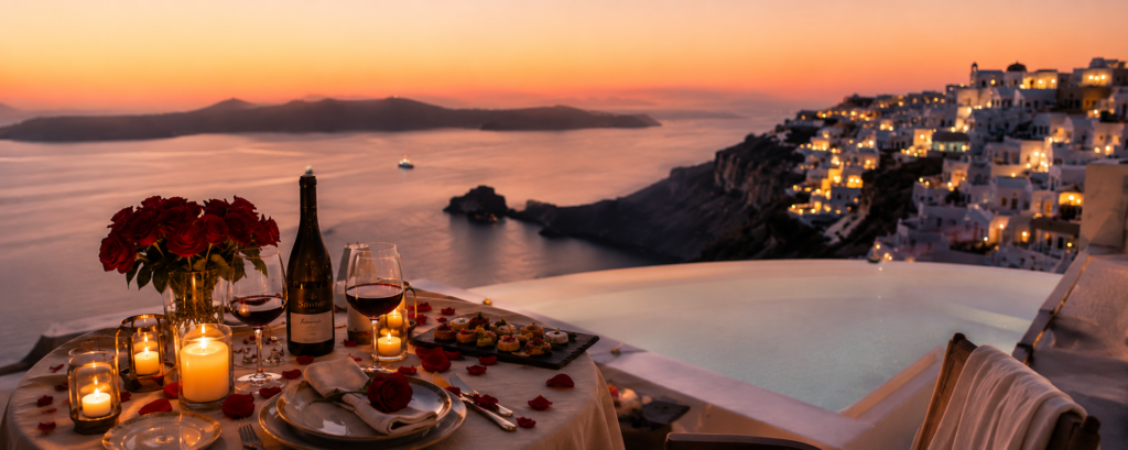 romantic seaside dinner at sunset